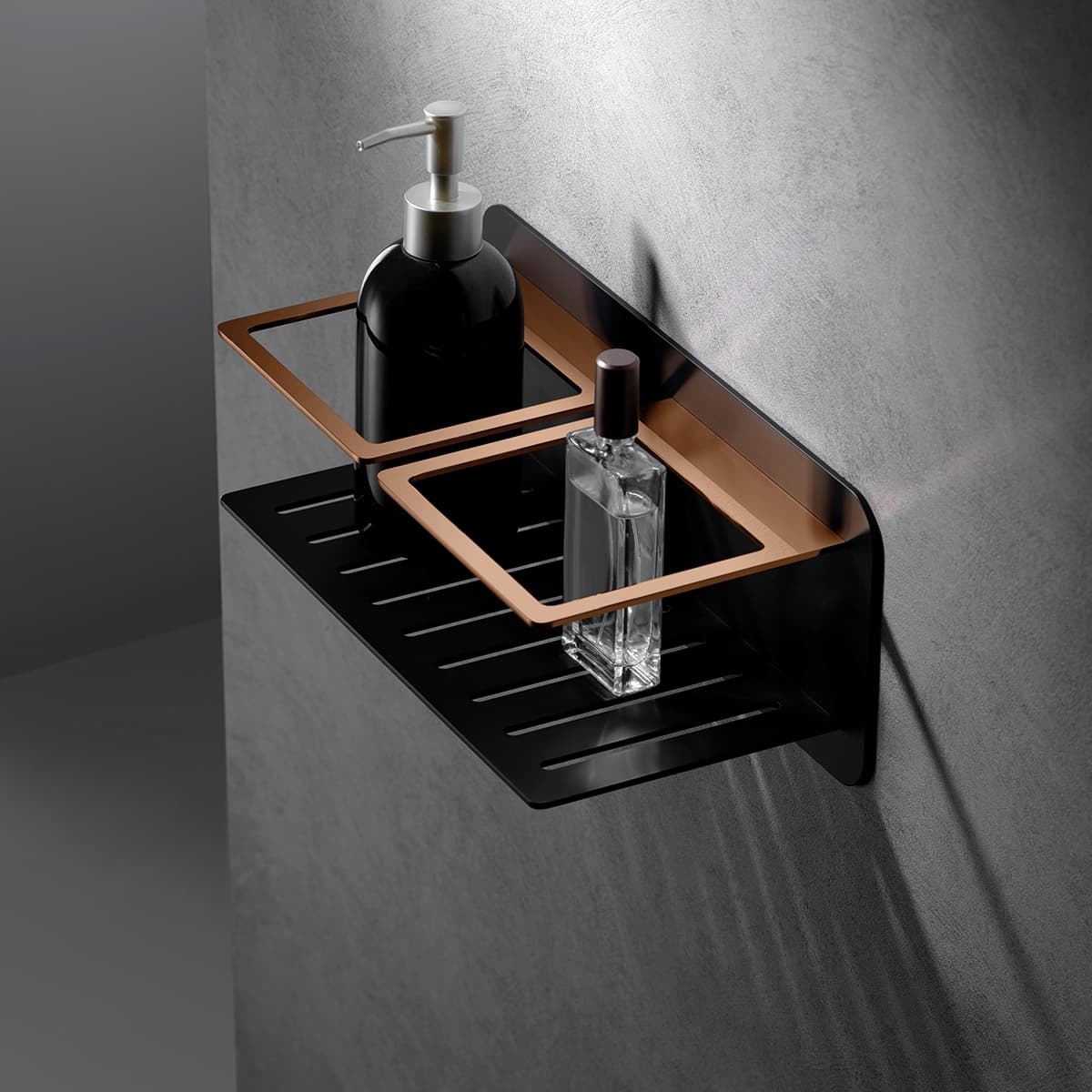 Jabonera de pared serie IMAM acabado negro mate - oro rosa brillo - Imagen 1