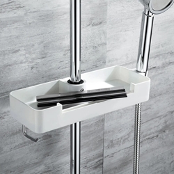 Jabonera para barra de ducha con limpia mamparas acabado blanco brillo - Imagen 1