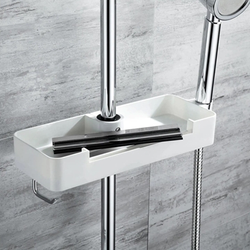 Jabonera para barra de ducha con limpia mamparas acabado blanco brillo - Imagen 1