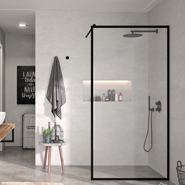 Mampara de ducha hoja fija negro mate decorado perimetral modelo FRESH - Imagen 1