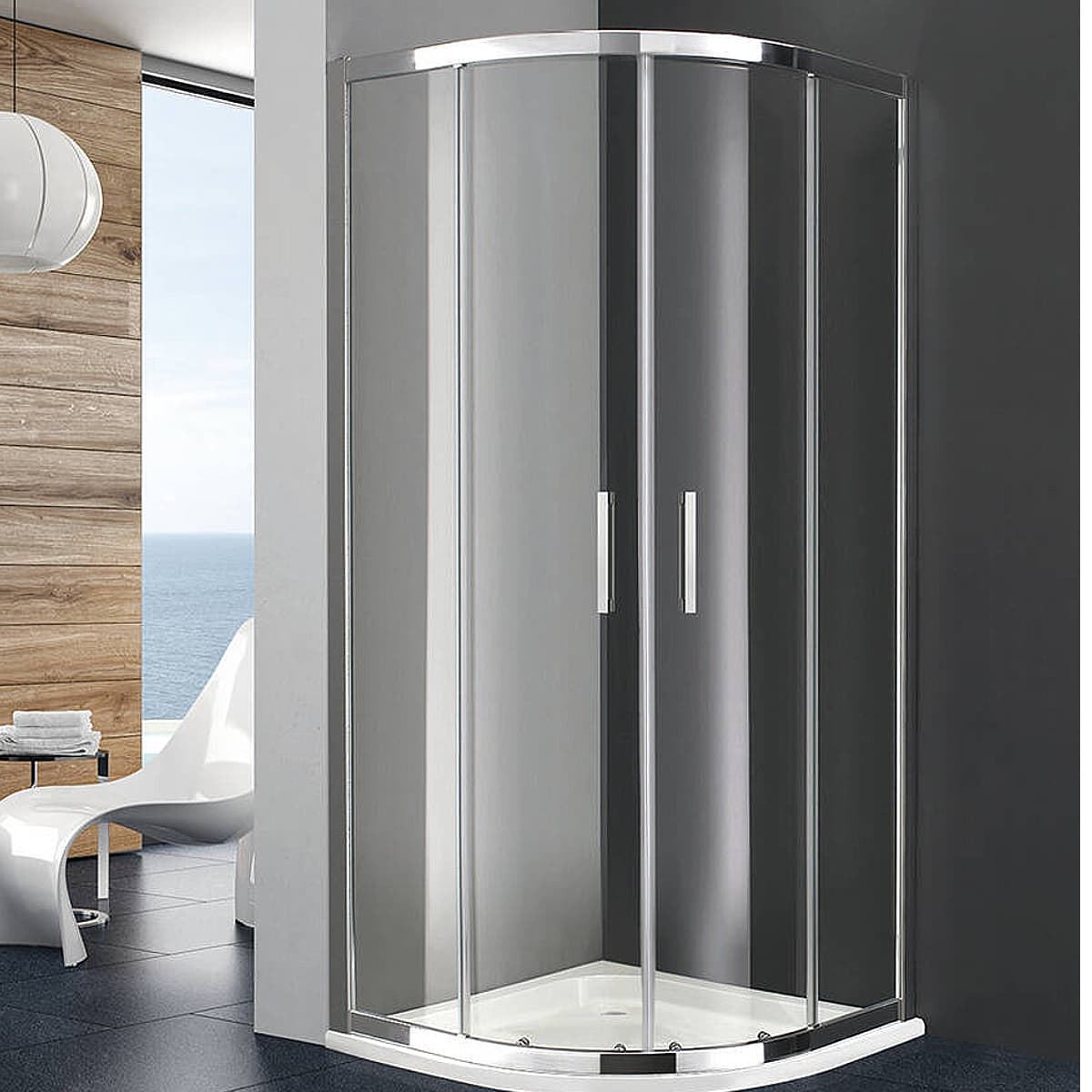 Mampara de ducha semicircular plata brillo y cristal modelo PRESTIGE - Imagen 1