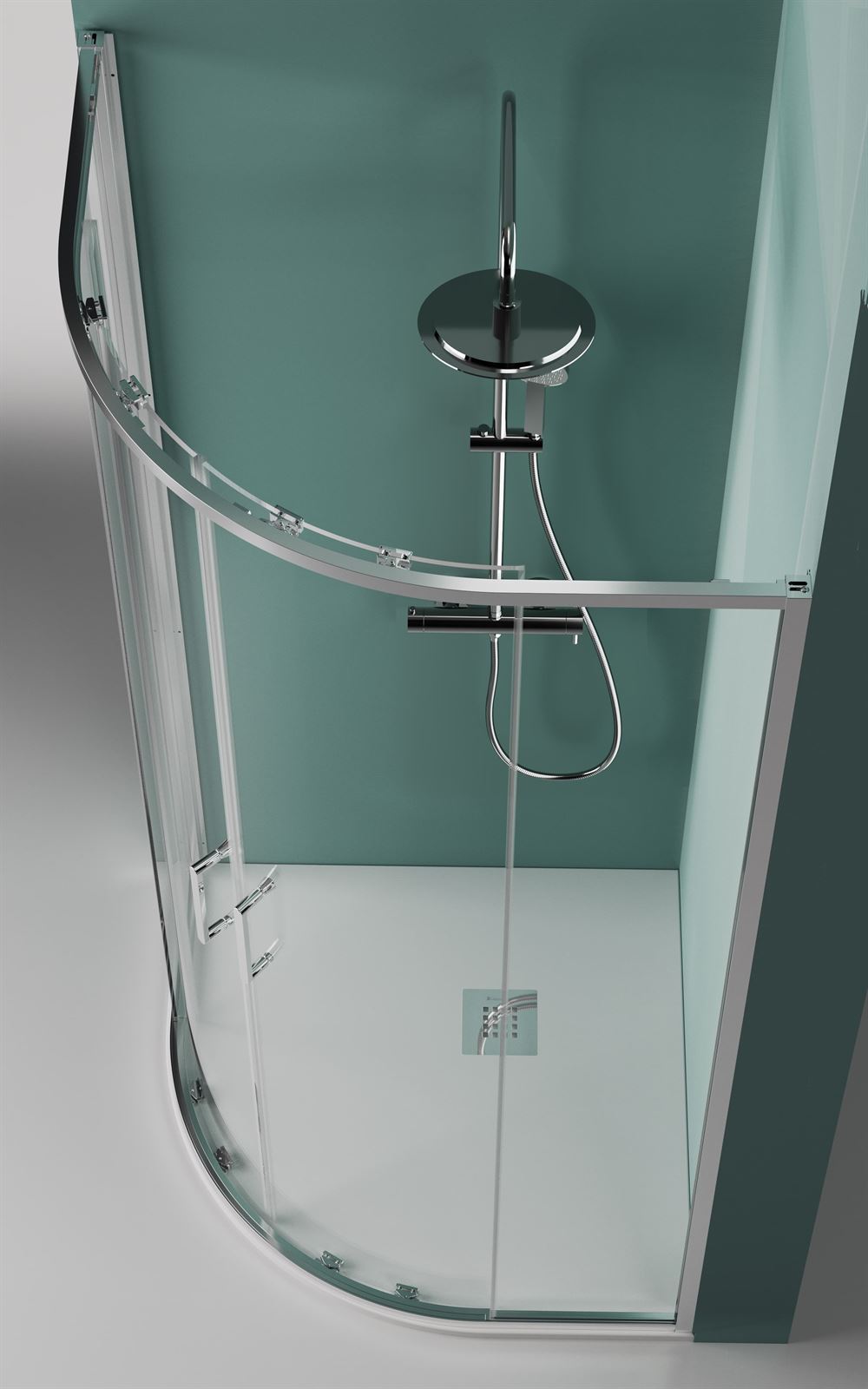 Mampara de ducha semicircular plata brillo y cristal modelo PRISMA - Imagen 2