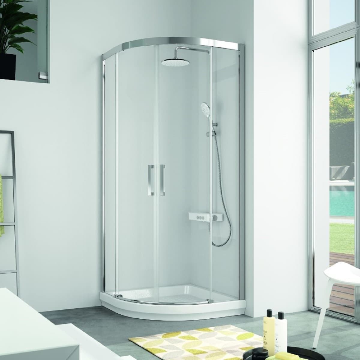 Mampara de ducha semicircular plata brillo y cristal modelo S 400 - Imagen 1