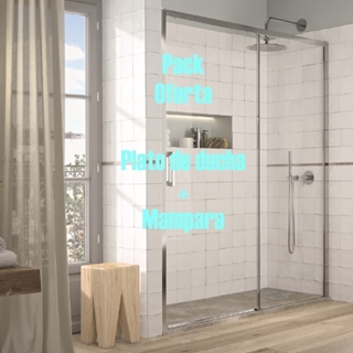 Pack - 2 - Plato de ducha resina + Mampara ducha frontal YOKO Kassandra - Imagen 1