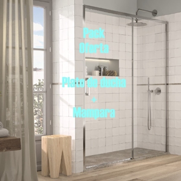 Pack - 2 - Plato de ducha resina + Mampara ducha frontal YOKO Kassandra - Imagen 1