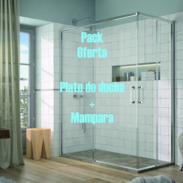 Pack - 3 - Plato de ducha de resina + Mampara angular YOKO Kassandra - Imagen 1