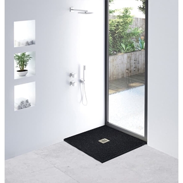 Plato de ducha cuadrado de resina ,gel coat y cargas minerales mod. SLATE altura 3 cm - Imagen 1