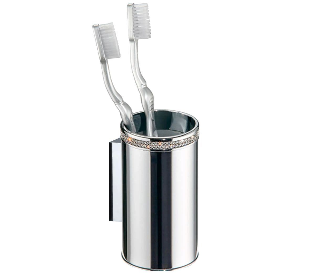 Portacepillos de pared serie CARMEN acabado cromo + Swarovski blanco - Imagen 1