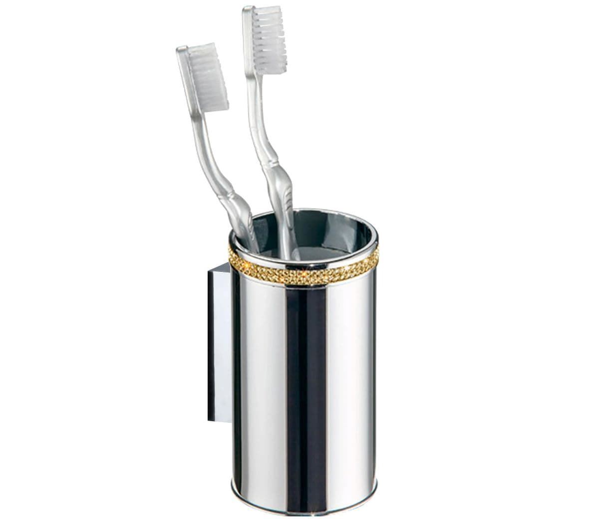 Portacepillos de pared serie CARMEN acabado cromo + Swarovski oro - Imagen 1