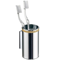 Portacepillos de pared serie CARMEN acabado cromo + Swarovski oro - Imagen 1