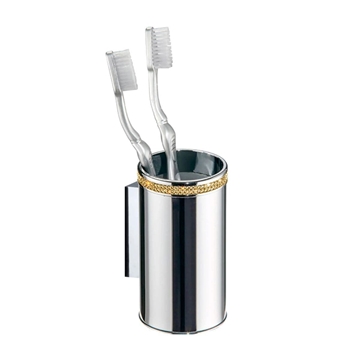 Portacepillos de pared serie CARMEN acabado cromo + Swarovski oro - Imagen 1