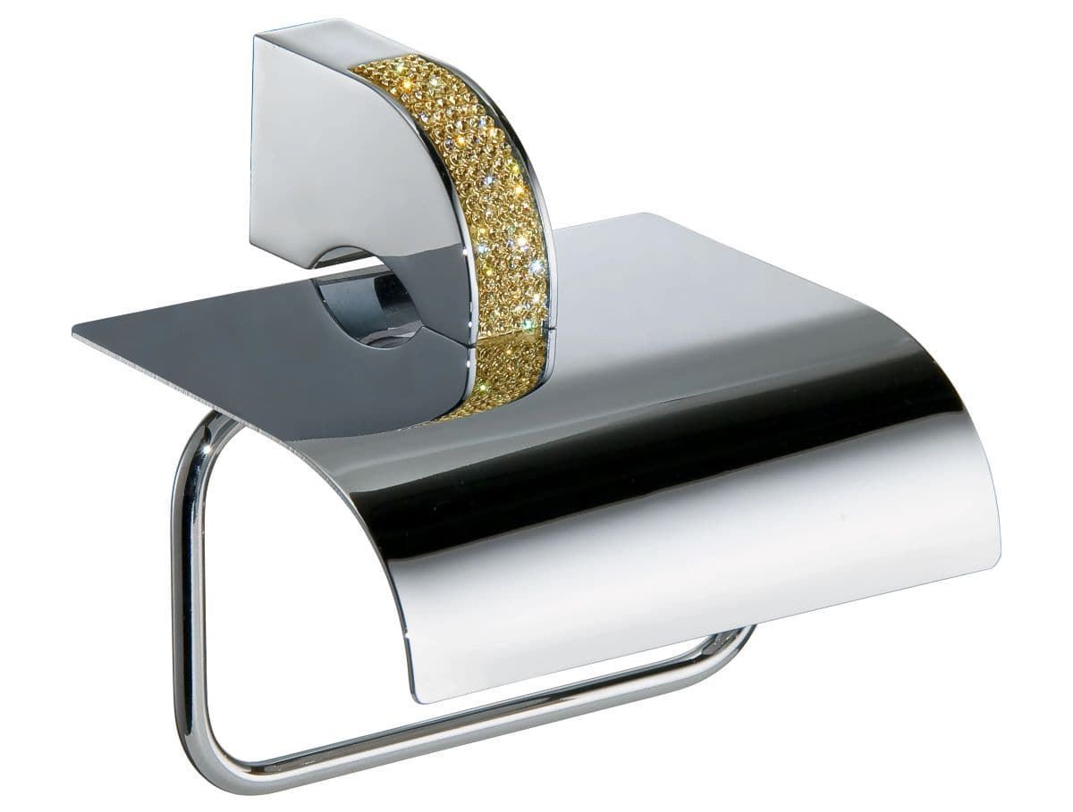 Portarrollos con tapa serie CARMEN acabado cromo + Swarovski oro - Imagen 1