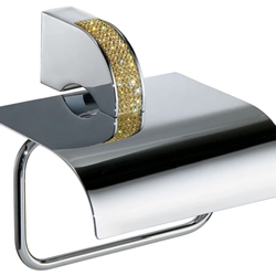 Portarrollos con tapa serie CARMEN acabado cromo + Swarovski oro - Imagen 1