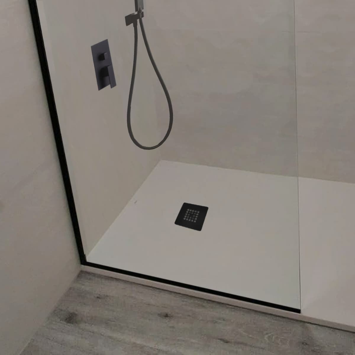 Rejilla cuadrada de 13 X 13 cm en negro mate para platos de ducha de resina - Imagen 3