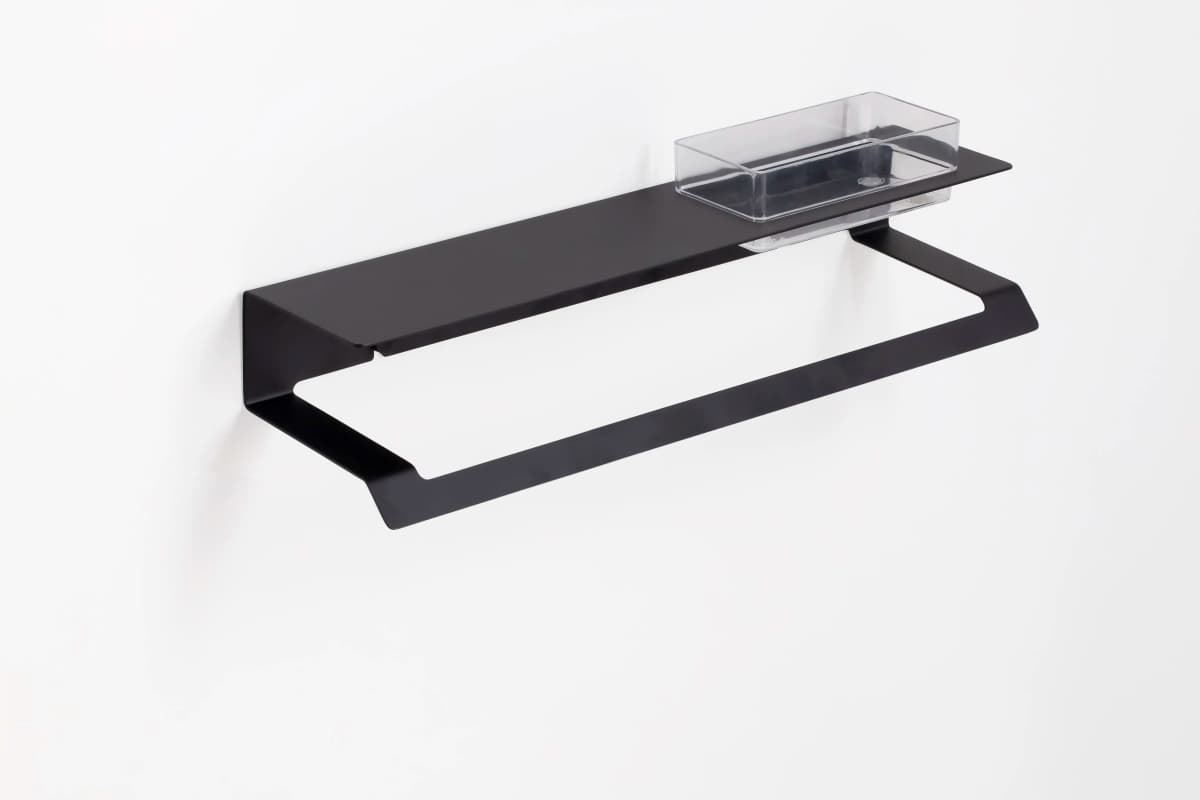Repisa con toallero serie SLIM acabado negro mate - Imagen 1
