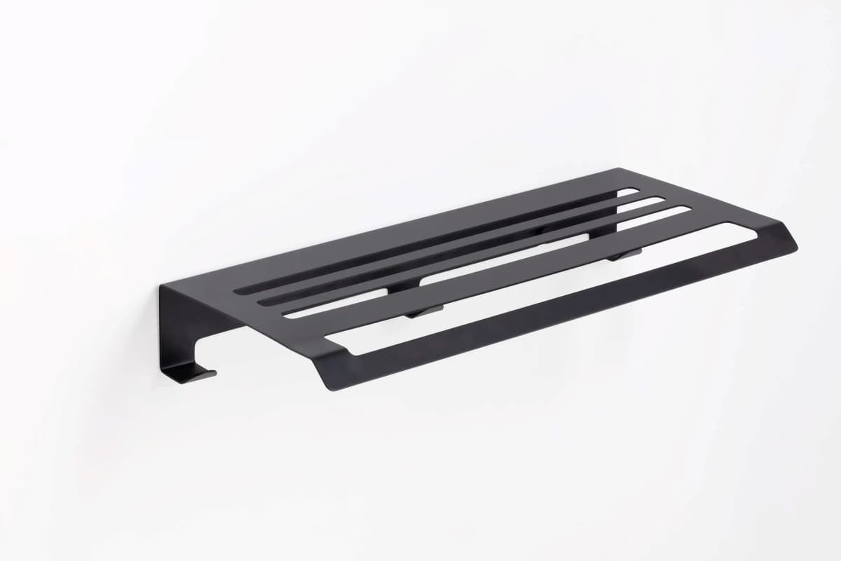 Repisa con toallero y perchas serie SLIM acabado negro mate - Imagen 1